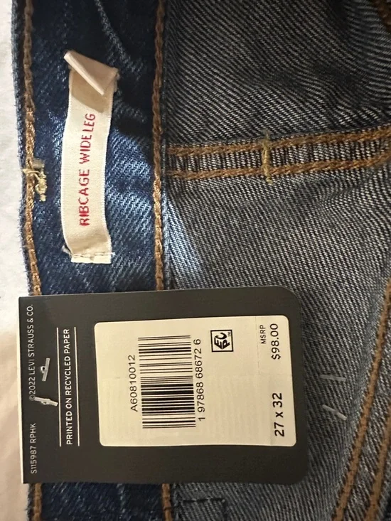Levi Strauss & Co. Ribcage Wide Leg Jeans Womens 27x32 High Rise Blue Denim - Picture 3 of 3